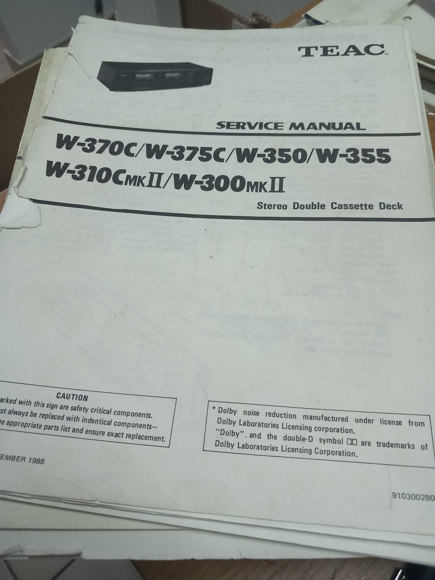 TEAC W-370C W-375C W-350 W-355 W-310CMK2 W-300MK2 SERVICE MANUAL