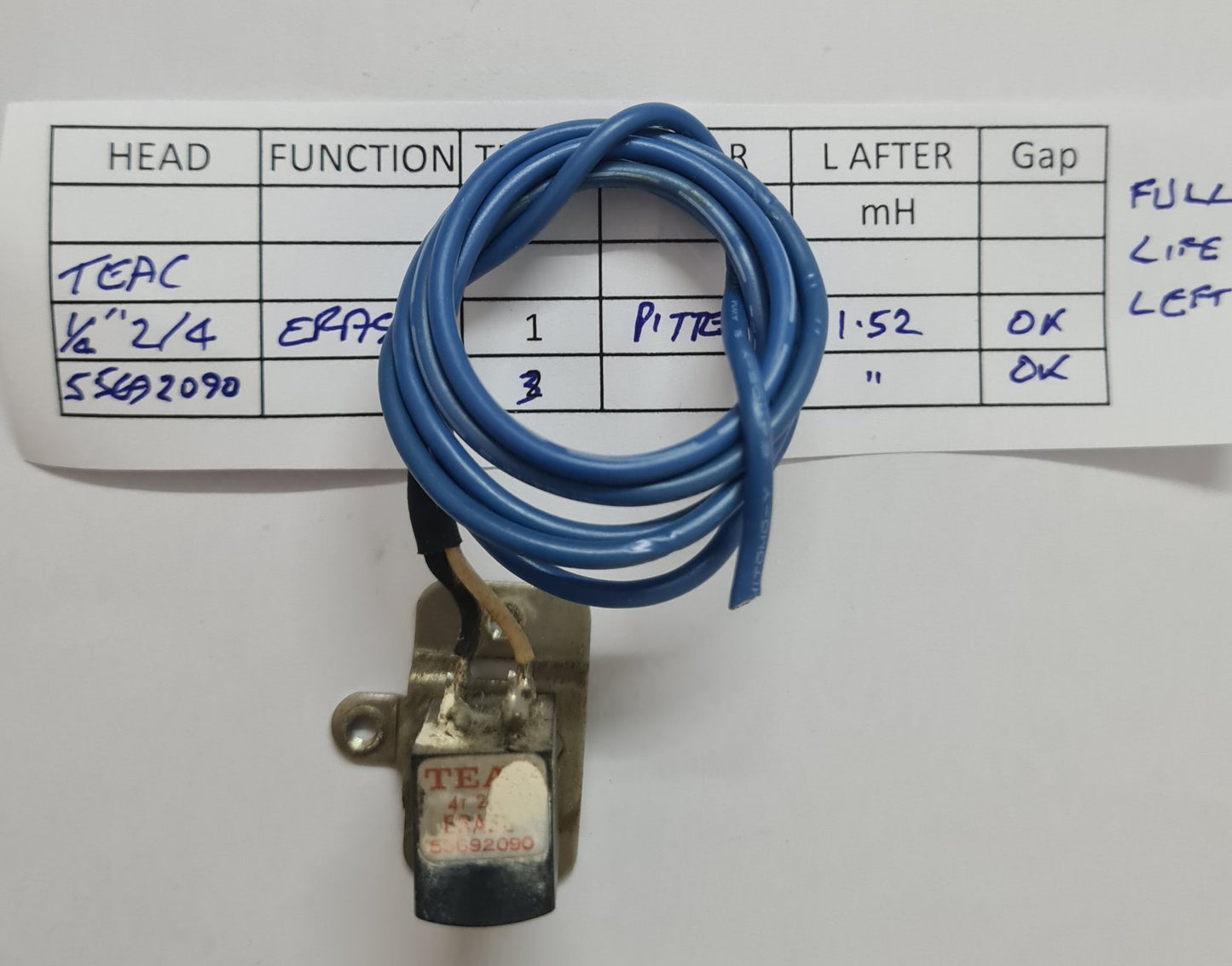 Teac erase head 55692090 2/4 2 track 1/4"  relapped