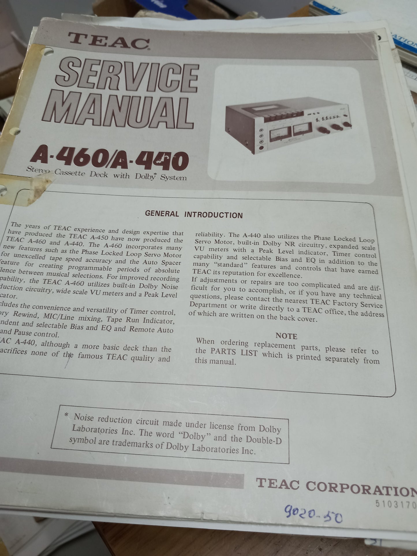 TEAC  A-460 A-440 SERVICE MANUAL
