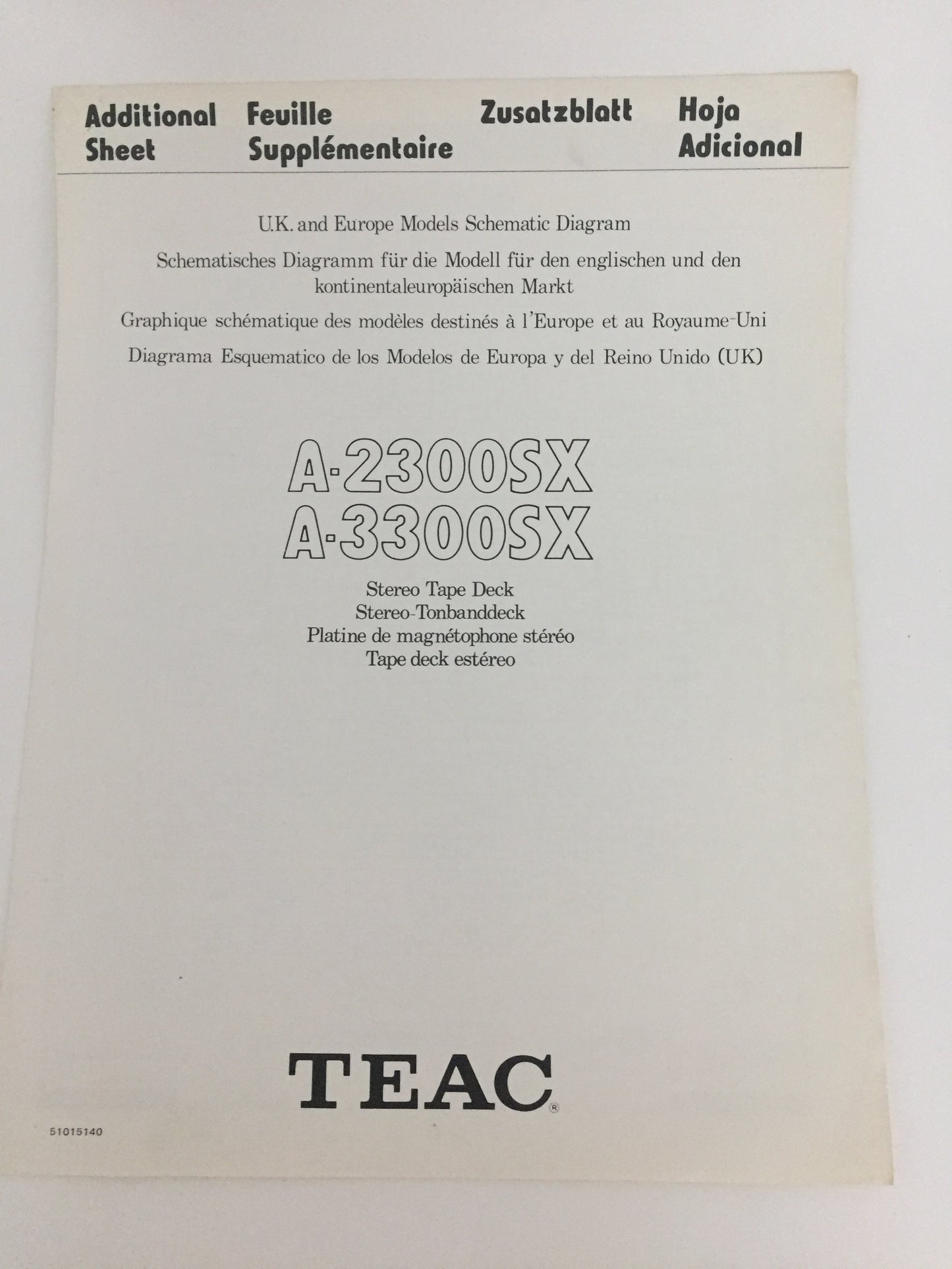 TEAC A-3300SX Stereo Tape Deck Owner's Manual